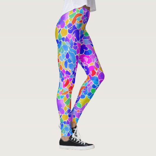 Cool Abstracte Kleurrijke Neon Roze Geometrische M Leggings (Rechts)