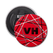 Cool Abstracte Rode Gestreepte Gitaar Naam Initial Button Flesopener (Voorkant)