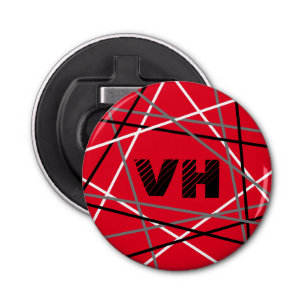 Cool Abstracte Rode Gestreepte Gitaar Naam Initial Button Flesopener