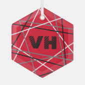 Cool Abstracte Rode Gestreepte Gitaar Naam Initial Glas Ornament (Voorkant)