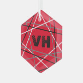 Cool Abstracte Rode Gestreepte Gitaar Naam Initial Glas Ornament (Voorkant links)