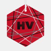 Cool Abstracte Rode Gestreepte Gitaar Naam Initial Glas Ornament (Achterkant)