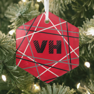 Cool Abstracte Rode Gestreepte Gitaar Naam Initial Glas Ornament