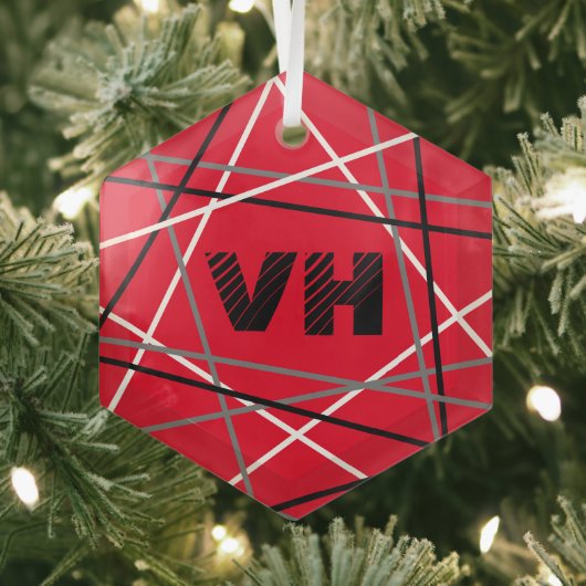 Cool Abstracte Rode Gestreepte Gitaar Naam Initial Glas Ornament (Insitu)