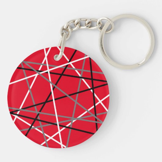 Cool Abstracte Rode Gestreepte Gitaar Naam Initial Sleutelhanger (Achterkant)