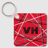 Cool Abstracte Rode Gestreepte Gitaar Naam Initial Sleutelhanger (Voorkant)