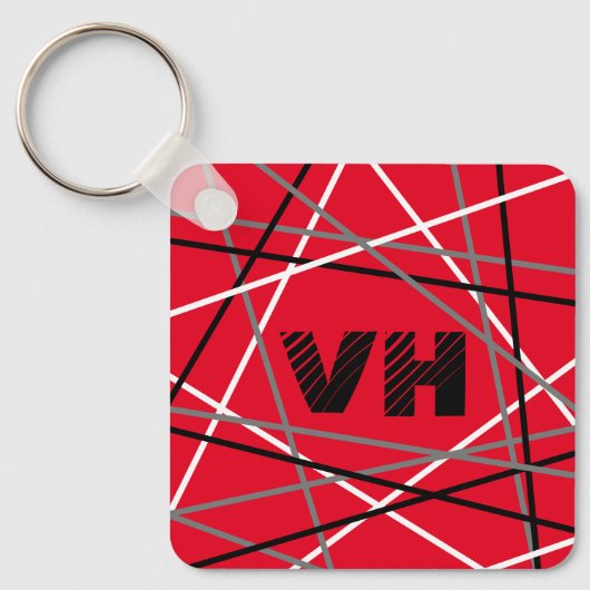 Cool Abstracte Rode Gestreepte Gitaar Naam Initial Sleutelhanger (Voorkant)