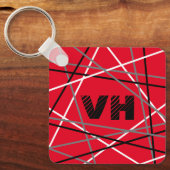 Cool Abstracte Rode Gestreepte Gitaar Naam Initial Sleutelhanger (Voorkant)