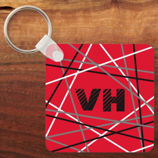 Cool Abstracte Rode Gestreepte Gitaar Naam Initial Sleutelhanger (Voorkant)