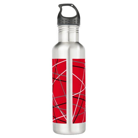 Cool Abstracte Rode Gestreepte Gitaar Naam Initial Waterfles (Achterkant)