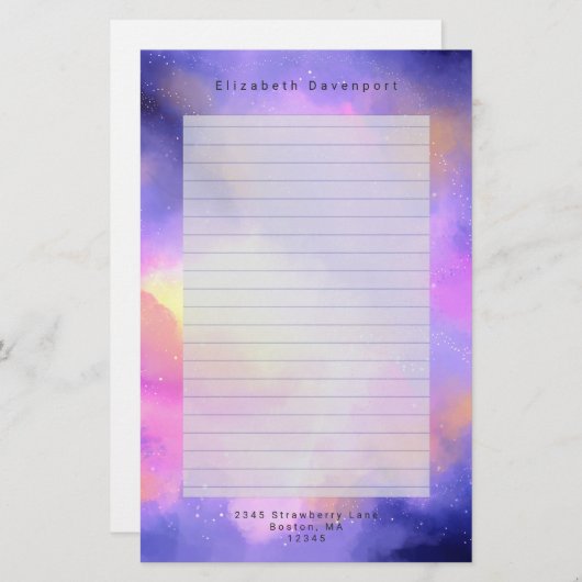 Cool Abstracte Waterverf Kosmische Ruimte Ontwerp  Briefpapier (Voorkant / Achterkant)