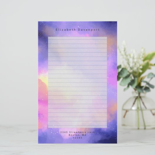 Cool Abstracte Waterverf Kosmische Ruimte Ontwerp Briefpapier (Staand voorkant)