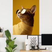 Cool Abyssinian Cat with Sunglasses and Turtleneck Poster (Thuiskantoor)