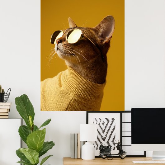 Cool Abyssinian Cat with Sunglasses and Turtleneck Poster (Thuiskantoor)
