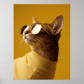 Cool Abyssinian Cat with Sunglasses and Turtleneck Poster (Voorkant)