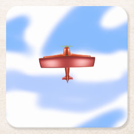Cool Adventurous Flying Red Bi-Plane Paper Onderze Kartonnen Onderzetters