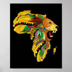 Cool Afrika Kaart Leeuw Tril Afrikaanse Koning Zwa Poster
