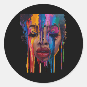 Cool Afrikaanse Vrouw Afro Kleur Geschilderd Gezic Ronde Sticker