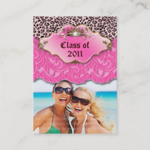 Cool Afstudeerder Foto Template Leopard Lace Pink Contactkaartje