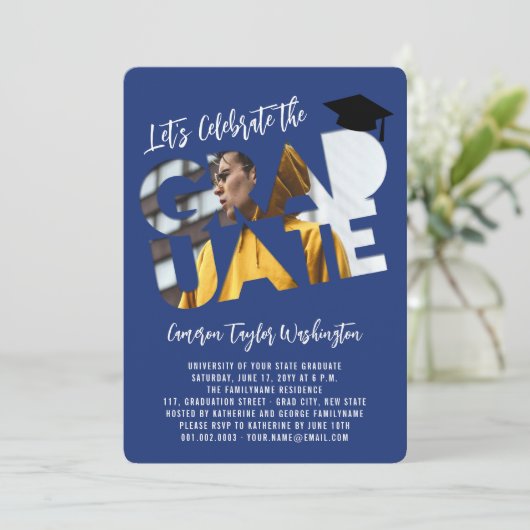 Cool Afstuderen Cutout Foto Modern Graduation Part Kaart (Staand voorkant)