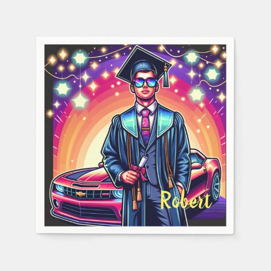 Cool Afstuderen man met mooie auto op maat Servet (Voorkant)