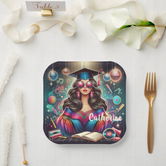 Cool Afstuderen Meisje Disco Party Custom Papieren Bordje (Huwelijk)