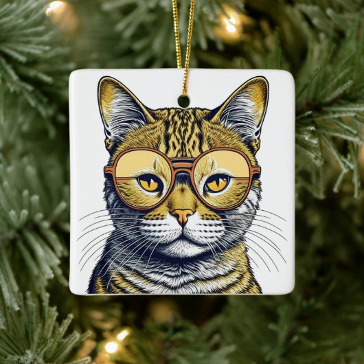 Cool ai Art Cat met tinten kerst Keramisch Ornament (Boom)