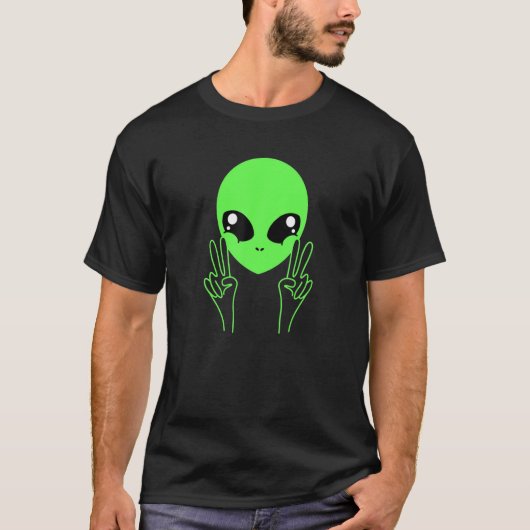 Cool Alien Buddy Peace Sign Funny Alien Ufos T-shirt (Voorkant)