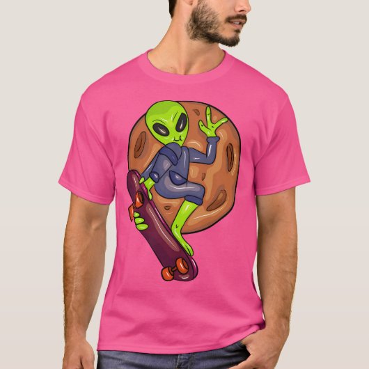 Cool Alien met skateboard T-shirt (Voorkant)