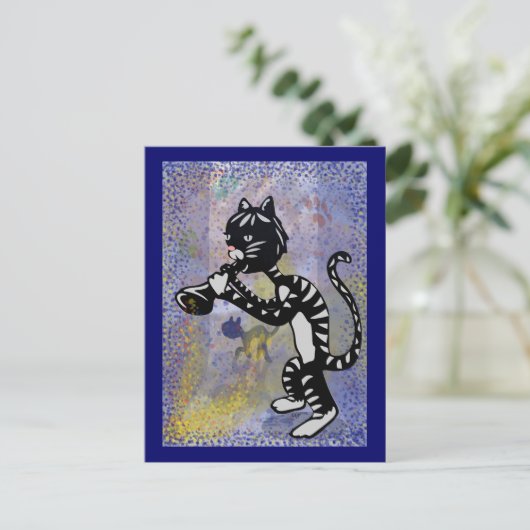 Cool Alley Jazz Cat Briefkaart (Staand voorkant)