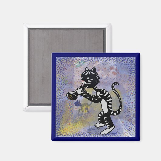 Cool Alley Jazz Cat Square Magnet (Voorkant / Achterkant)