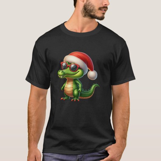 Cool Alligator Santa Hat Kerst Krokodil Santa T-shirt (Voorkant)