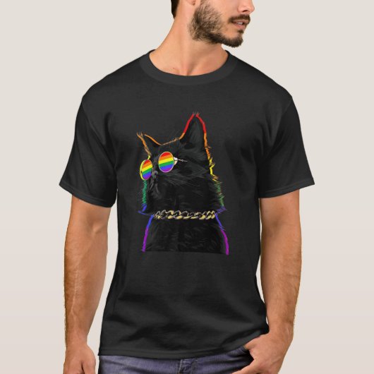 Cool Ally Cat Glasses Rainbow LGBT Pride Gay Pride T-shirt (Voorkant)