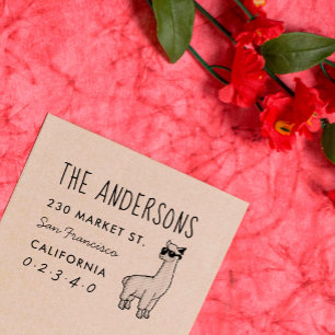 Cool Alpaca Aangepaste familienaam & retouradres Rubberstempel