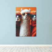 Cool Alpacas in Sweaters and Sunglasses Canvas Afdruk (Insitu (Houten vloer))