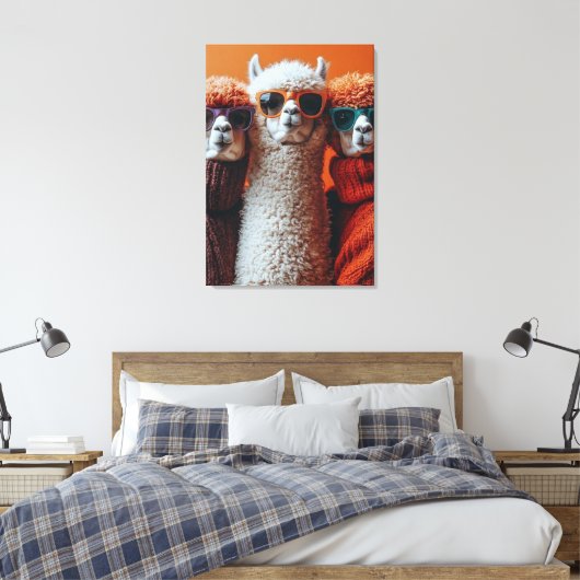 Cool Alpacas in Sweaters and Sunglasses Canvas Afdruk (Insitu (Slaapkamer))