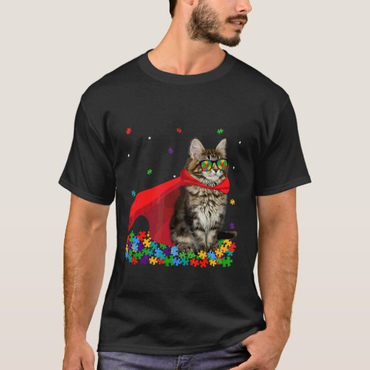 Cool American Curl Autism Awareness Graphic Cat T-shirt (Voorkant)