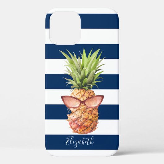 Cool Ananas ,Marineblauw Gestreepte Case-Mate iPhone Case (Achterkant)