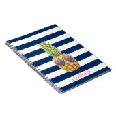 Cool Ananas Navy Blauwe Strepen Notitieboek (Rechterzijde)