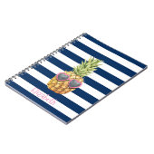 Cool Ananas Navy Blauwe Strepen Notitieboek (Linkerzijde)