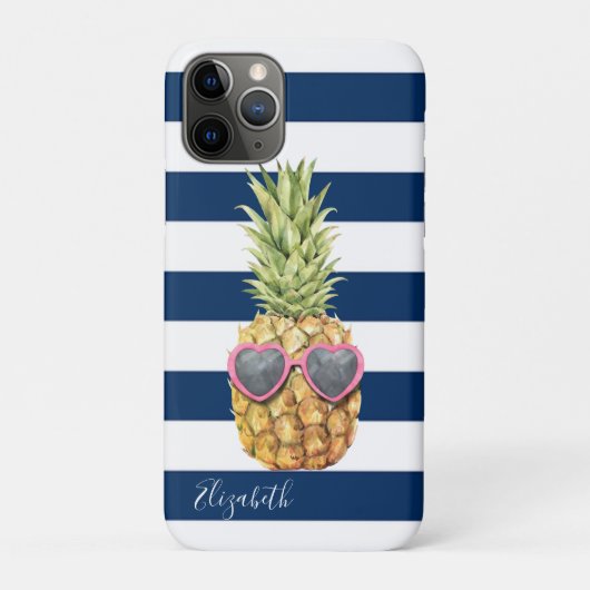 Cool Ananas Tropisch ,Marineblauw Gestreept  Case-Mate iPhone Case (Achterkant)