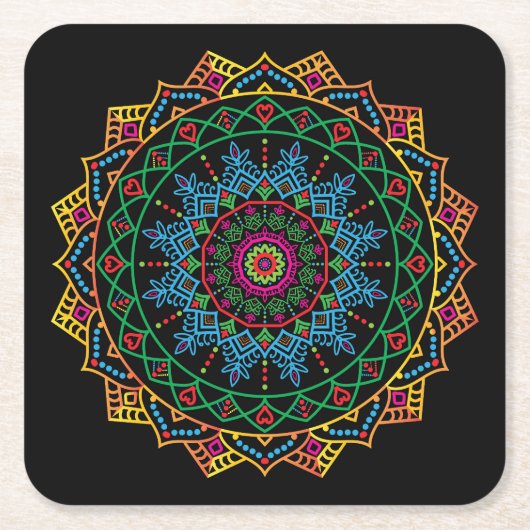 Cool and Colorful Floral Mandala Pattern Kartonnen Onderzetters (Voorkant)