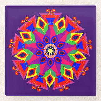 Cool and Colorful Mandala Pattern Flames Glazen Onderzetter