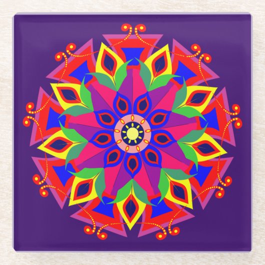 Cool and Colorful Mandala Pattern Flames Glazen Onderzetter (Voorkant)