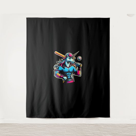 Cool Angry Unicorn Spelen Baseball Ball Bat Baseb Wandkleed (Voorkant)