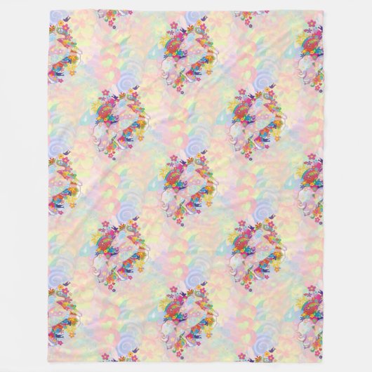 Cool Animal Pattern - Flower Power Eenhoorn 1 Fleece Deken (Voorkant)