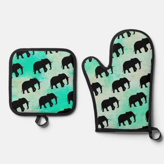 Cool Animal Pattern - Olifant 5a Ovenwant & Pannenlap Set (Voorkant)