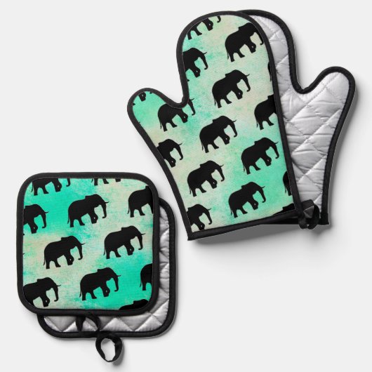 Cool Animal Pattern - Olifant 5a Ovenwant & Pannenlap Set (Voorkant / Achterkant)