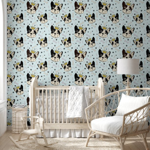Cool Animal Pattern - Schattige Bull Dog met Crown Behang
