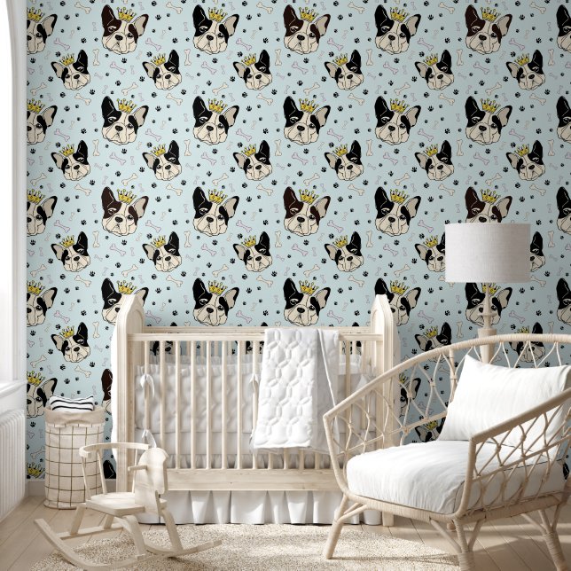 Cool Animal Pattern - Schattige Bull Dog met Crown Behang (Kinderen)